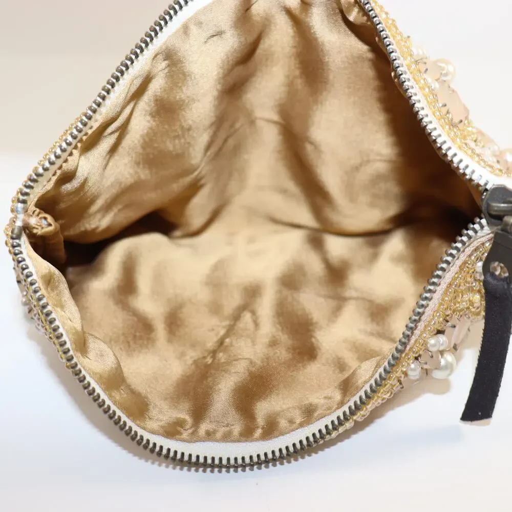 Vintage Beaded Floral Clutch w/ Pearls &‎ Gems – Gold Satin Lining